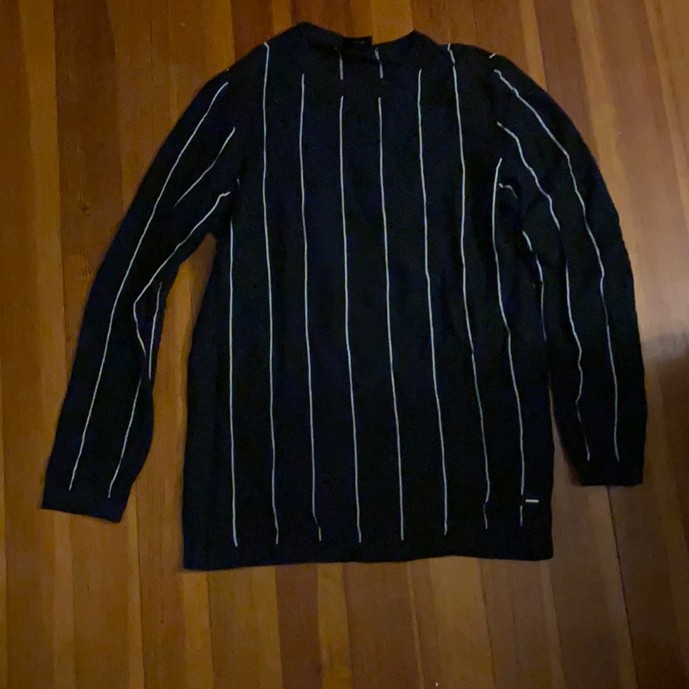 Black sweater with white pinstripes